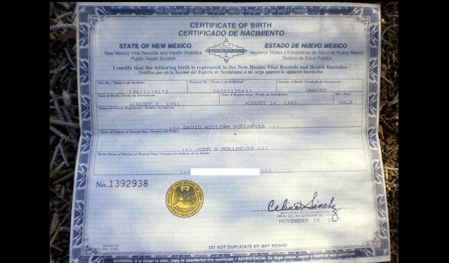 David Nollmeyer Birth Certificate